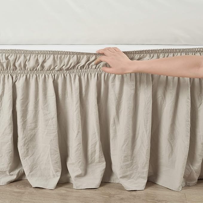 Lush Decor Ruched Ruffle Elastic Easy Wrap Around Bed Skirt Single Twin/Twin XL/Full Neutral - Twin Bed Skirt - Dust Ruffle - Tan Bedskirts