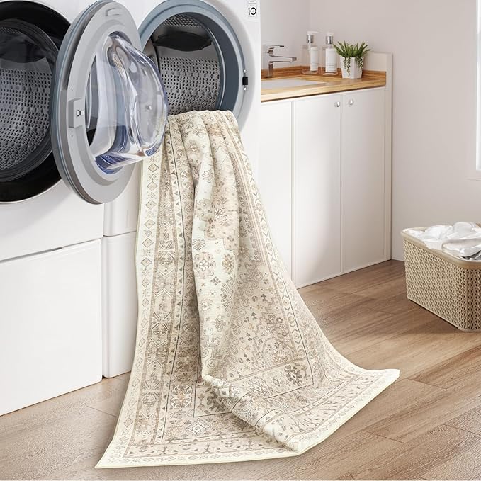 zesthome 10x12 Area Rugs,Stain Resistant Washable Rug,Ultra-Thin Rugs for Living Room,Bedroom,Non-Slip Backing Home Decor Large Area Rug (Cream/Beige,10'x12')