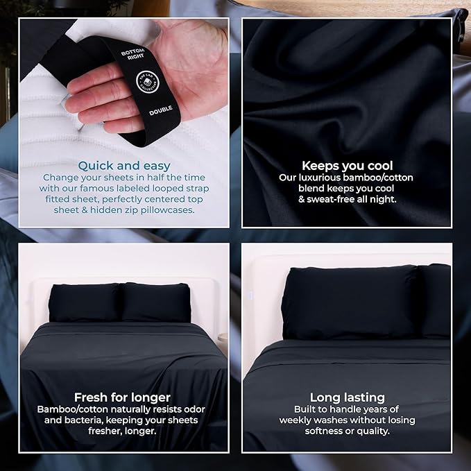 THE LAD COLLECTIVE 3.0 Twin XL Bedding Set - Twin XL Bedding Sets - 4-Piece Bedset w/Fitted Sheet, Top Sheet & 2 Standard Pillowcases [Duvet Not Included] - Bamboo-Cotton - Nevada Nights [Black]