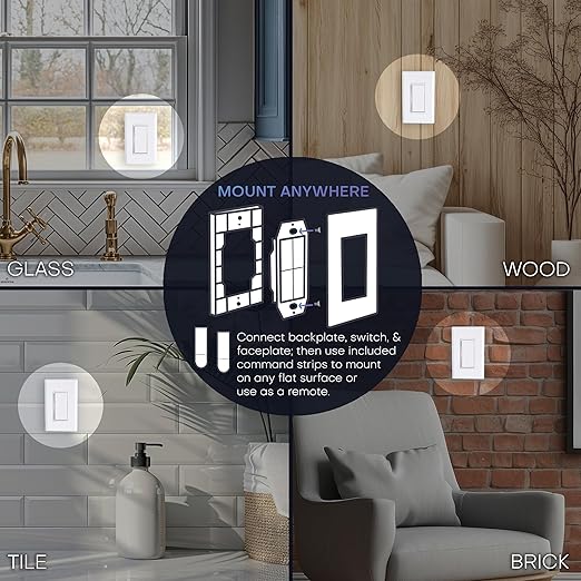RunLessWire Fan & Light Battery-Free DIY Wireless Light Switch Kit 150ftRF Range Kinetic for Bathrooms & Ceiling Fans: 1 Dual Remote Switch Controls 2 5A On/Off Receivers Separately – Light Almond