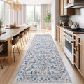 jinchan Lima Kitchen Runner Rug 3x8 - Vintage Floral Machine Washable Non-Slip Hallway Runner Rug with Rubber Backing Ultra-Thin Carpet for Bedroom Laundry Room Farmhouse (3x8ft, Blue)