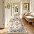 Area Rugs 2'6''x14' Washable Non-Slip, Floral Vintage Distress Print Pattern Medallion Carpet for Living Room Bedroom Dining Room, Beige Navy Blue Orange Colorful