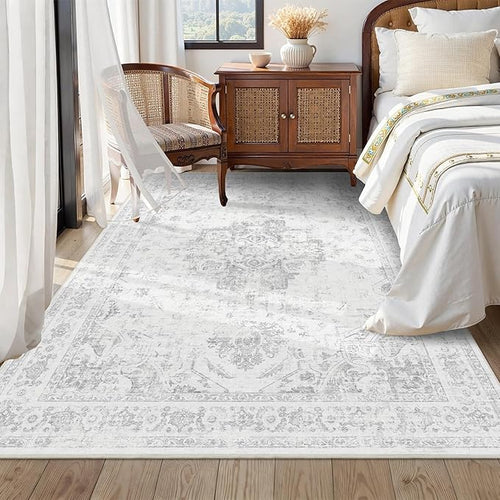 6x9 Vintage Washable Area Rugs Boho Medallion Large Distressed Retro Accent Carpet Floral Non-Slip Soft Low Pile Indoor Throw Rug for Living Room Bedroom Dining Room Office Kitchen, Gray