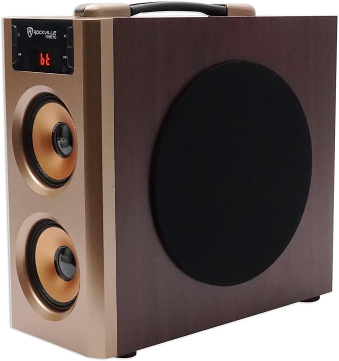 Rockville RHB70 Home Theater Compact Powered Speaker System, Bluetooth/USB/SD/FM, 4" Subwoofer, 2.1 Channel, 100W Peak, Cherry Wood Finish, for Home Entertainment