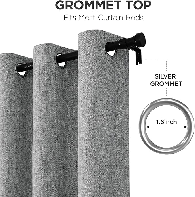 Joydeco Light Grey Blackout Curtains 120 Inches Long, Extra Long Curtains 120 Inch Length 1 Panel for Bedroom, Thermal Insulated Linen Black Out Curtains with Grommets(100x120, Light Grey)