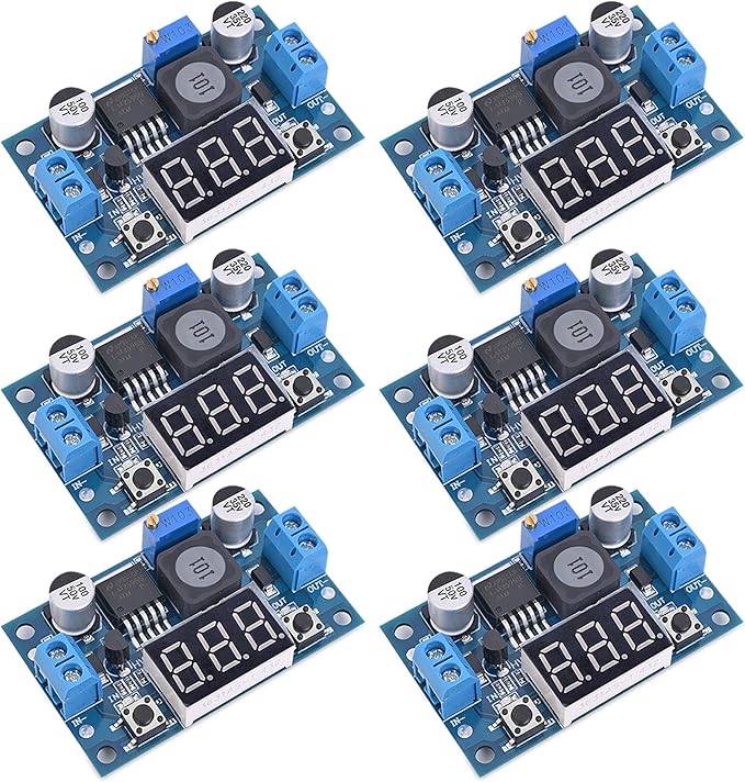 Seloky LM2596 Adjustable DC-DC Step-Down Buck Converter Module with LED Voltmeter Display, Voltage Regulator 4.0-40V Input to 1.25-37V Output Power Supply Module (Pack of 6)