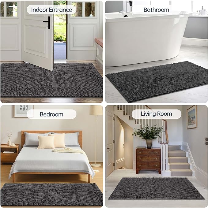 Dog Door Mat for Muddy Paws, 60" x 24" Chenille Absorbent Front Door Mat Inside, Large Runner Mud Mat for Dogs, Trap Dirt Washable Non Slip Outdoor Indoor Entrance Doormats, Grey