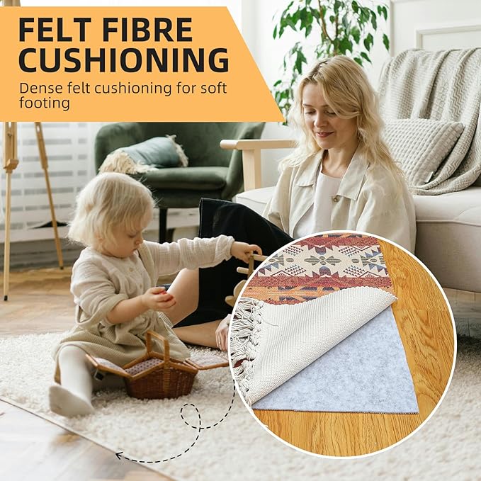 Non Slip Rug Pad, Natural Rubber Backing Rug Pads 1/4” Thick, Felt Rug Gripper Pad, Non Slip Under Carpet Mat, Under Rug Cushion for Hardwood Floors, Carpet Runners (2x8FT)