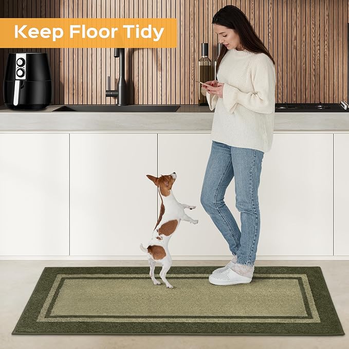 Kitchen Rugs 24" x 84", Non-Slip Machine Washable Kitchen Runner Rugs Floor Mats, Absorbent Comfort Standing Mats for Kitchen, Sink, Laundry and Hallway, Rolled Packaging, Budding Green & Sage Green