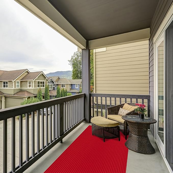 Ottomanson 2' x 33' Hallway Runner with Scraper Pile - Extra Durable Non-Slip Rug Mat for Indoor & Outdoor Use - Ideal for Kitchen, Entryway, Patio & Garage - High-Traffic Carpet, Red