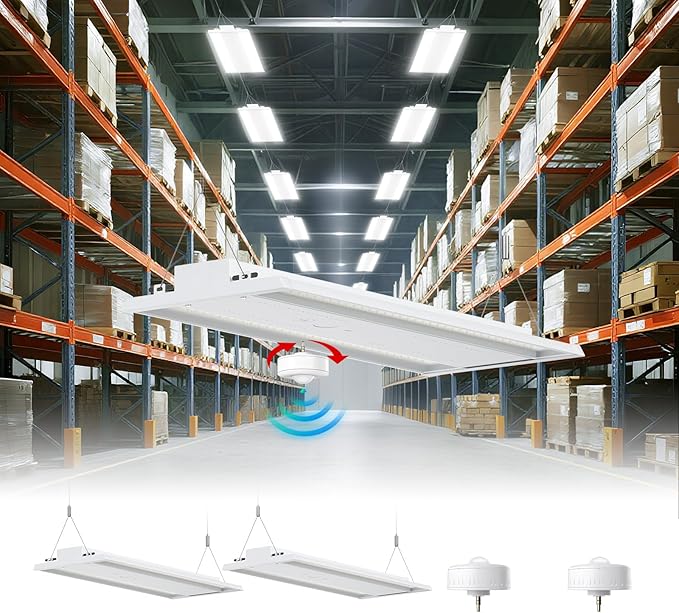 2 Pack 400W LED Linear High Bay Light 4FT, Adjustable 400W/320W/240W/100W With Motion Sensor, 60000LM, 120-277V, 0-10V, 5000K, Commercial Linear High Bay Led Shop Lights for Warehouse Workshops, UL