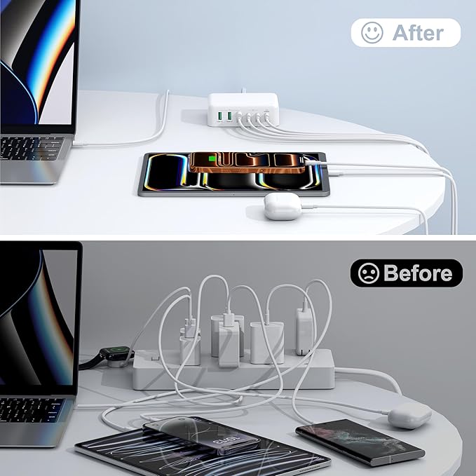 USB C Fast Charger Block, 150W 6 Port Desktop PD GaN Fast Charger Charging Station Block 65W USB C Laptop Power Adapter for MacBook Pro/Air iPad iPhone 17 16 15 14 13 Pro Max Galaxy S23 Note 20 Pixel