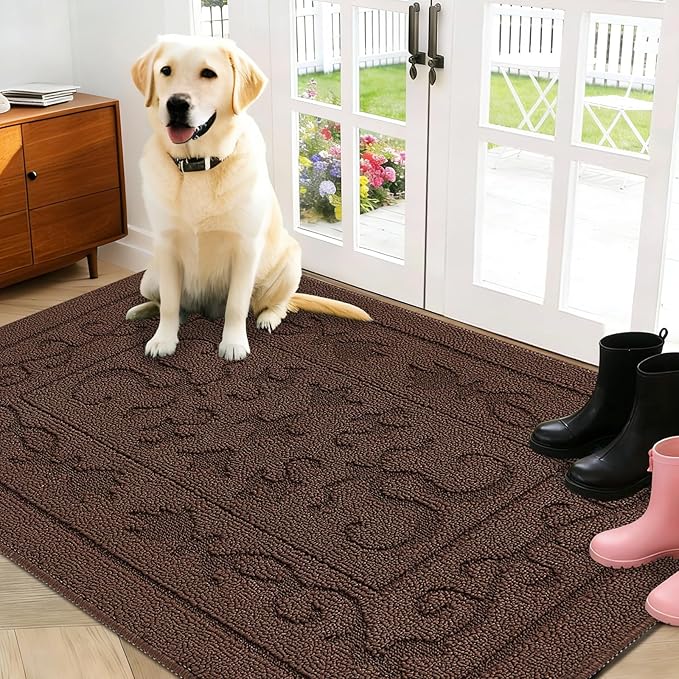 FONEYI Indoor Door Mat, Front Back Door Mat 36" x 59" Non-Slip Rubber Backing Door Rug, Machine Washable Entry Rug, Low Profile Absorbent Dirt Trapper Doormat Inside Floor Mats for Entryway, Coffee