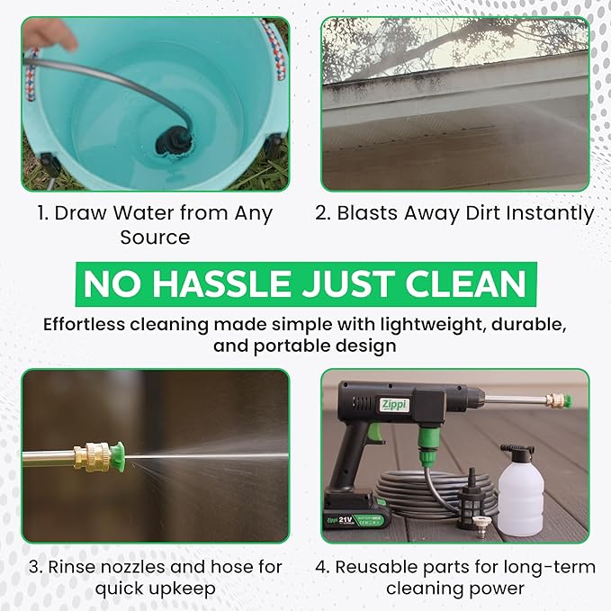 Zippi Hydro Cleaner Deluxe 2025 – Cordless High-Pressure Scrubber with Foam Dispenser, 3000 mAh Rechargeable & Lightweight for Efficient Outdoor Tile, Grout, and Surface Cleaning
