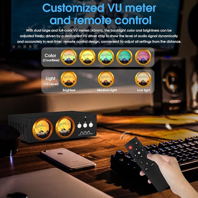 Douk Audio L3 RCA Audio Switch 1 in 3 Out & 3 in 1 Out, 3 Channel Switcher Selector Box with Remote Control & VU Meter & Bypass for PC, Amplifier, Speaker