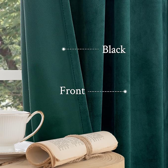 LAMIT Teal Velvet Curtains 90 Inch Length, Thermal Insulated Room Darkening Drapes for Living Room Luxury Privacy Protected Back Tab and Rod Pocket Panels for French Door, 2 Panels, 52 x 90 Inch