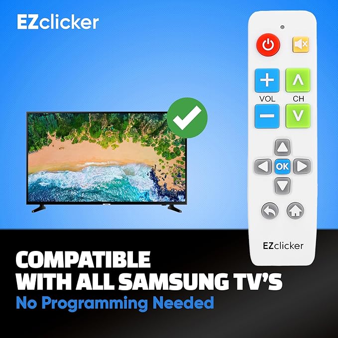 Samsung Replacement TV Remote Compatible with Samsung TV's ONLY (White) Big Button TV Remote Control, Simplified and Easy to Use (2xAAA Batteries not Included)