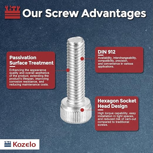 Kozelo 30pcs Socket Head Cap Screws - [M5-0.8 x 20mm] 304 Stainless Steel Allen Socket Drive for Electrical Motor 3D Printing Fan Engine Replacement Use, Silver