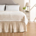 MIYE Wrap Around Ruffled Lace Bed Skirt, Elastic Dust Ruffle with Adjustable Belts, Easy to Put On, Bed Frame Cover, Machine Washable (Embroidered/Beige, King/Queen-12.5" Drop)