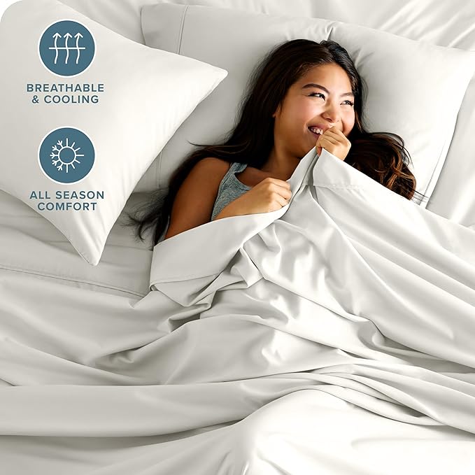 Bare Home Hotel Luxury Twin Sheet Set, Extra Soft - 4 Piece Set - Deep Pockets - Easy Fit - Cooling & Breathable - Wrinkle, Fade, Stain Resistant - Includes 2 Pillowcases (Twin, Cream)