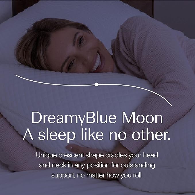 DreamyBlue Moon Pillow • Adjustable Loft, Luxury Cover, Shredded Memory Foam • for Back, Side and Combination Sleepers • Neutral Alignment for All • CertiPUR-US Certified Foam (King)