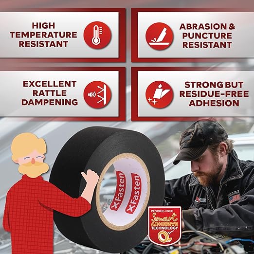 XFasten Wire Harness Tape, 1.3-Inch x 50-Foot, High Temp Wiring Loom Harness, Self-Adhesive Felt Cloth Electrical Tape for Automotive Engines, Noise Dampening, and Cable Protection