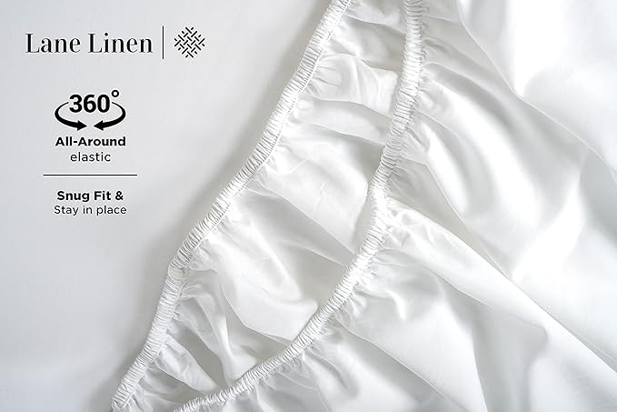 LANE LINEN 600 Thread Count 100% Cotton White Sheets Set Full Size, Fully Elasticized Cotton Hotel Style Thick Full Bedsheets, Soft Silky Sateen Weave for Luxurious Sleep, Machine Wash - White