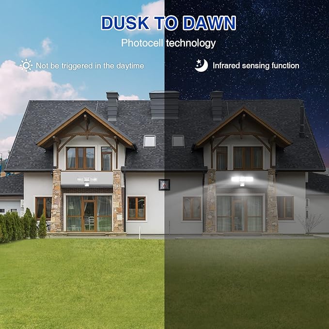 SAATLY Motion Sensor Outdoor Lights - 4600LM LED Security Lights, Dusk to Dawn, IP65 Waterproof, 3 Adjustable Head Motion Detector Flood Lights for Garage, Yard, Porch