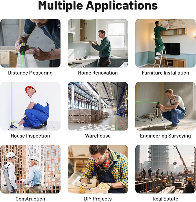 Laser Measuing Tool with Bluetooth APP, 200ft, ±1/16" High Accuracy, Huepar Rechargeable Green Beam Laser Distance Meter Multiple Measurement Modes, IP54 Durable for Home & Construction