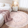 Area Rugs 5ft Washable Non-Slip, Floral Vintage Distress Print Pattern Medallion Carpet for Living Room Bedroom Dining Room, Pink Greypink Cute