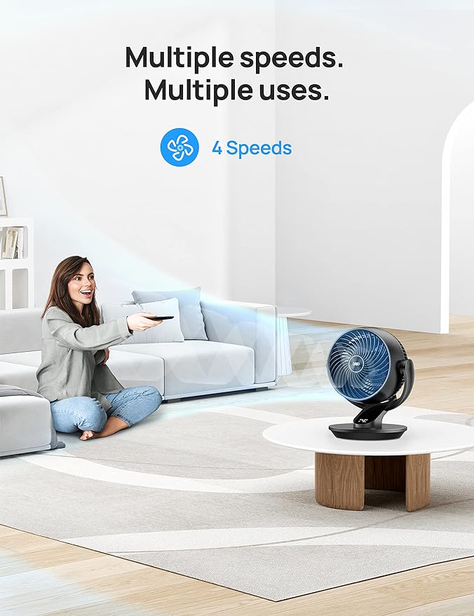 Dreo Fan for Bedroom, 13-Inch Oscillating Table Air Circulator Fan for Whole Room, 120° Tilt Adjustment, 28dB Ultra-Quiet, 70ft Powerful Airflow, 4 Speeds Desk Fans with Remote for Home, Office
