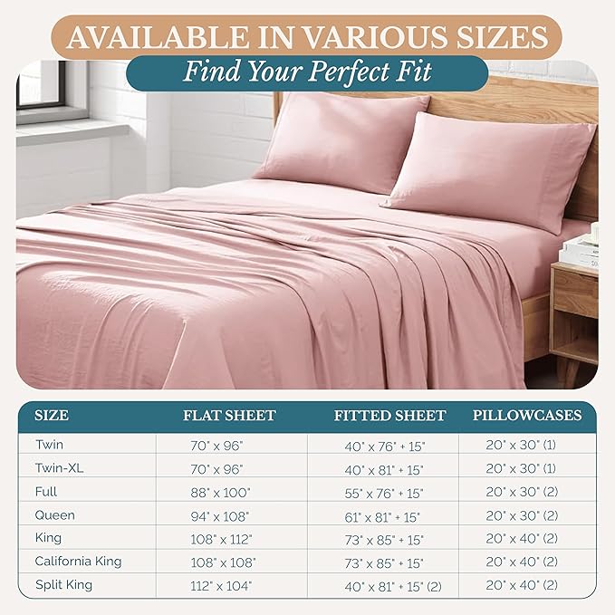 Casa Platino Bedding Sheets & Pillowcases – King Size Sheet Set, Pre-Washed Ultra Soft Cooling Bed Sheets, 4 Piece Hydro-Brushed Microfiber Set, Cozy Fit, Deep Pocket King Sheets - Sepia Rose