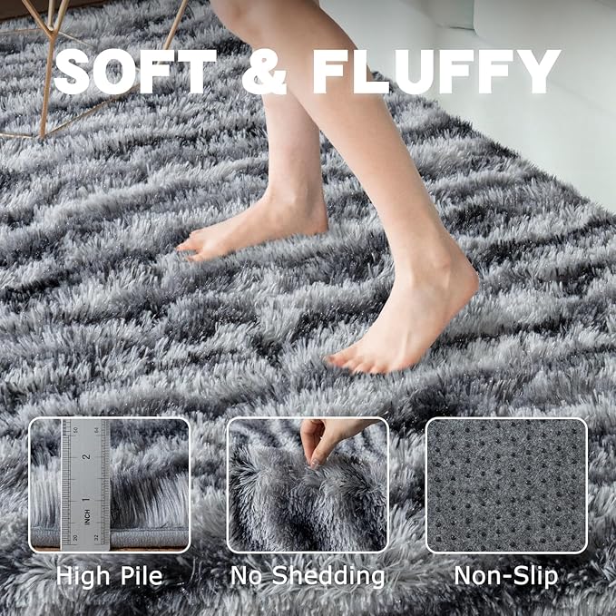 Fluffy Rugs for Bedroom Living Room, 4x6 Feet Zebra Black and White Shag Area Rug for Kids Girls Boys Dorm Nursery, Soft Non-Slip Modern Fuzzy Plush Carpet for Indoor Home Decor
