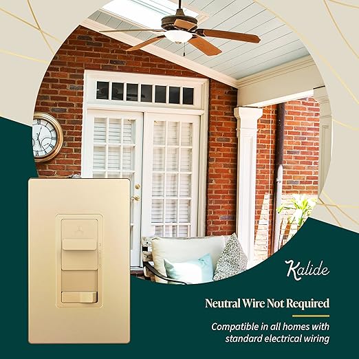 TOPGREENER Kalide Light Switch and 3-Speed Ceiling Fan Control Combo, in Wall Light and Fan Combination Switch, Single Pole, 2.5A, 720W, Neutral Wire Not Required, TGSFS3-GD, Gold