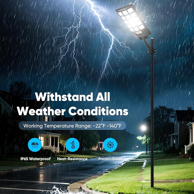 Solar Street Lights Outdoor Waterproof, 30000LM 6500K LED Motion Sensor Lights, Solar Flood Lights with Remote, Dusk to Dawn Solar-Powered Parking Lot Light, Commercial Area Lighting for Yard, 2-Pack