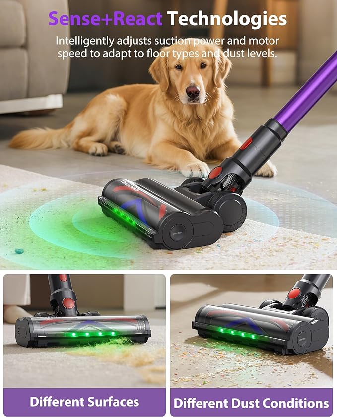 XenonLab Cordless Vacuum Cleaner, 75Mins/55KPa/650W Self-Standing Stick Vacuum Cleaners for Home, Rechargeable, Lightweight, Cone Filtration&Anti-Tangle, for Hard Floor, Carpet, Hardwoods, Pet Hair