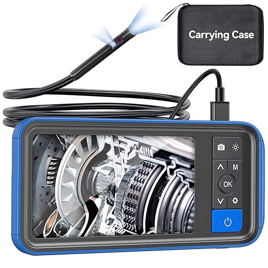 Dual Lens Endoscope Camera with Light, Teslong 4.5" HD Snake Borescope Inspection Camera, 0.2inch Automotive Scope Camera with Flexible Cable, Industrial Fiber Optic for Engine Mechanic(5FT)