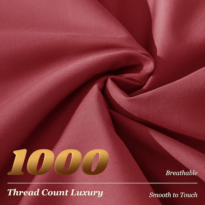 LBRO2M 1000 Thread Count 100% Egyptian Cotton Sheets Set Queen Size, 4 Piece Sets Bed Sheet Deep Pocket Sheet Set 16" Soft Comfortable All Season (Queen, Burgundy)