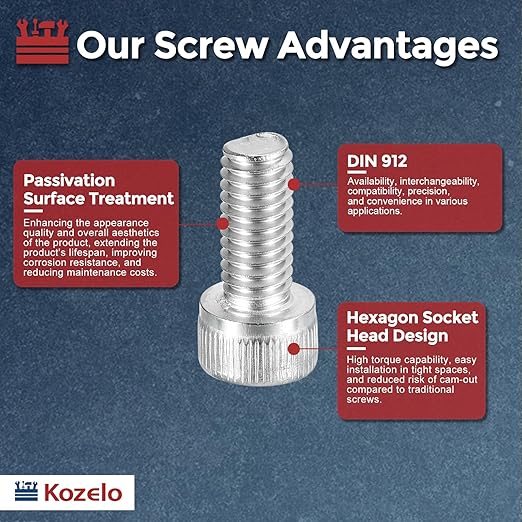 Kozelo 50pcs Socket Head Cap Screws - [M6-1 x 14mm] 304 Stainless Steel Allen Socket Drive for Electrical Motor 3D Printing Fan Engine Replacement Use, Silver