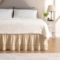 MIYE Wrap Around Ruffled Lace Bed Skirt, Elastic Dust Ruffle with Adjustable Belts, Easy to Put On, Bed Frame Cover, Machine Washable (Floral Lace/Beige, King/Queen-18 Drop)