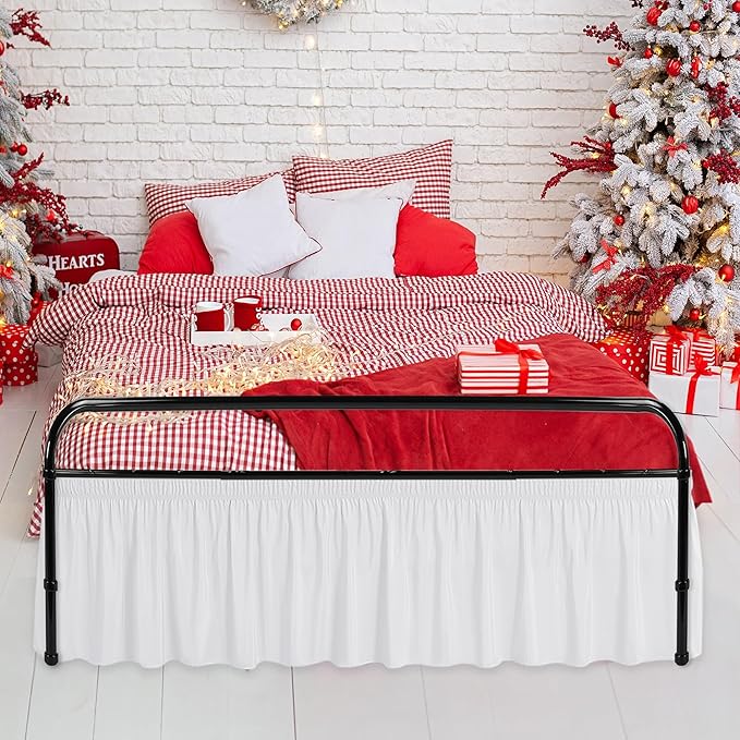 Biscaynebay Wrap Around Bed Skirts with Split Corners for Full Beds 17" Drop, White Elastic Dust Ruffles Adjustable Easy Fit Wrinkle & Fade Resistant Silky Luxurious Fabric Machine Washable