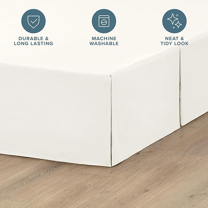 Bare Home Full Bed Skirt - 15-Inch Tailored Drop Easy Fit - Bed Skirt for Beds - Center & Corner Pleats (Full, Cream)