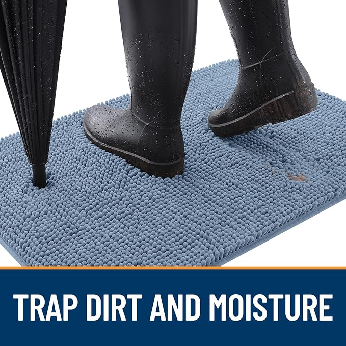 OLANLY Dog Door Mat for Muddy Paws 59x32, Absorbs Moisture and Dirt, Absorbent Non-Slip Washable Doormat, Quick Dry Chenille Mud Mat for Dogs, Entry Indoor Entryway Carpet for Inside Floor, Airy Blue