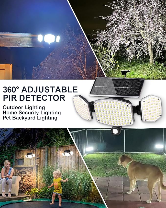 HAARAY Solar Motion Lights Outdoor with Stake, 208 LED 270° Illumination Security Flood Lights for Yrad Garden Pathway, 3 Modes, IP65 Waterproof, In-Ground or Wall Mount
