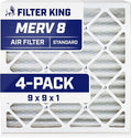Filter King 9x9x1 Air Filter | 4-PACK | MERV 8 HVAC Pleated A/C Furnace Filters | MADE IN USA | Actual Size: 9 x 9 x .75"