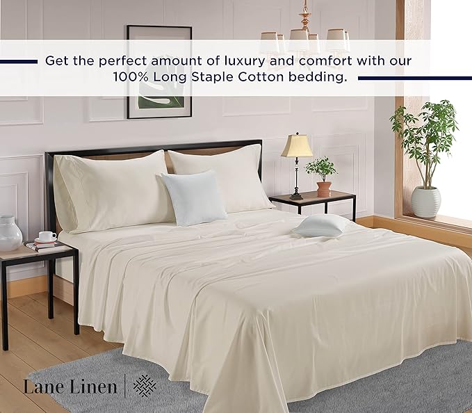 LANE LINEN 600 Thread Count 100% Cotton Bedding Sheet & Pillowcases California King, Soft & Comfy Sateen Weave Hotel Style Thick California King Sheets Set, Machine Wash - Ivory