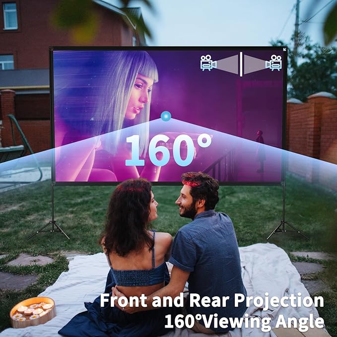 VISULAPEX Projector Screen with Stand 120 Inch, 16:9 4K HD Portable Projector Screen Indoor Outdoor, Foldable Wrinkle-Free Movie Screen 160° Front Rear Projection Screen with Carry Bag for Home Movie