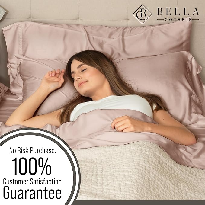 Bella Coterie 6 Piece Luxury Bamboo Viscose Split Top King Size Sheet Set | 34" Split for Adjustable Beds | 100% Organically Grown| Cooling | 18” Deep Pocket | 4 Pillowcases [Dusty Rose]