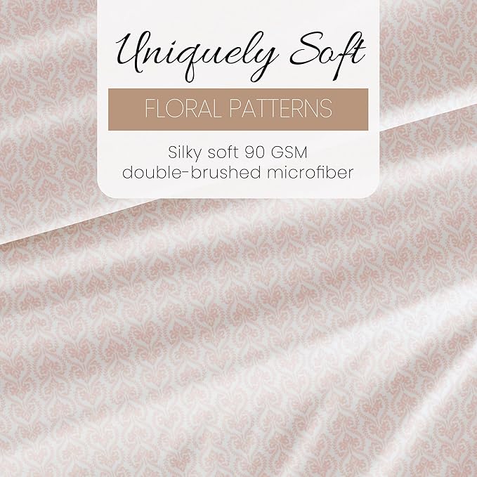 Linen Market Double-Brushed Patterned Microfiber California King Sheet Set 4 Piece – Oeko-TEX Certified Ultra Soft & Wrinkle-Free - 16" Deep Pocket Sheets Easy Care Cal-King Size - Classic in Pink