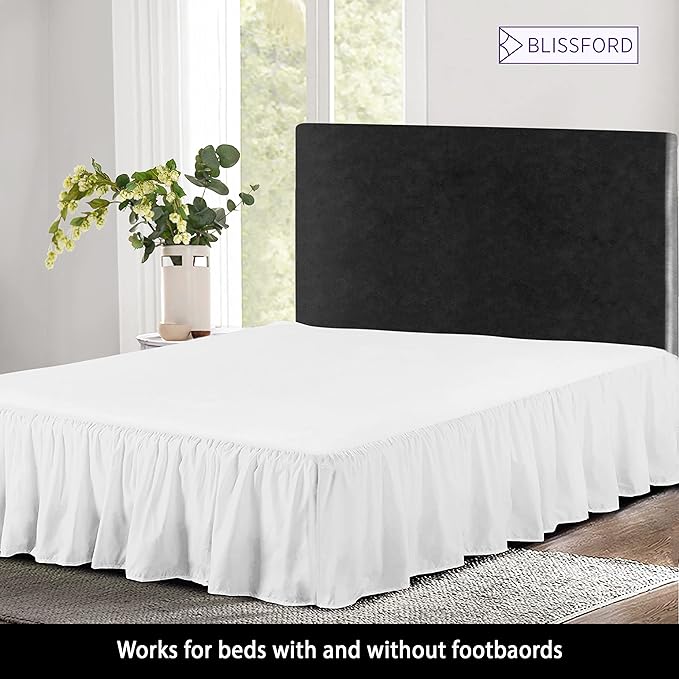 BLISSFORD White Bed Skirt King Size 18 inch Drop - with Split Corners - Cotton Blend Ruffled Bed Skirt, Dust Ruffle with Platform, White King Size BedSkirt, Machine Washable
